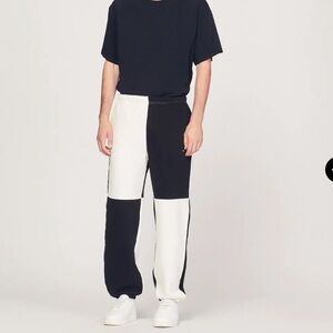 Sandro Paris Two Tone Joggers Organic Cotton Black Cream Sweatpants Men XL